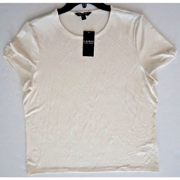 Lauren Ralph Lauren Women's Sz XL Winter Cream Foiled-Metallic Jersey Tee $80 - Picture 7 of 11